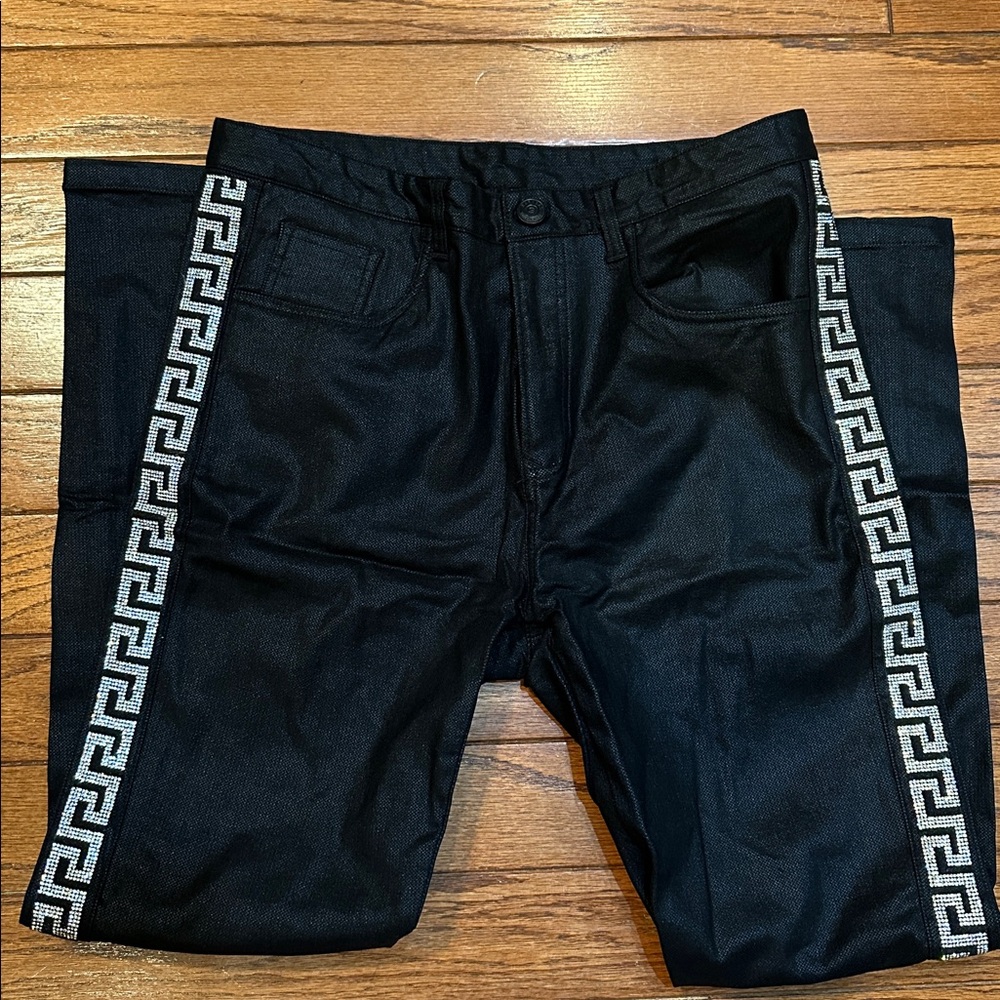 Barabas Black Jeans with Greek Key Pattern in rhinestone size 33
